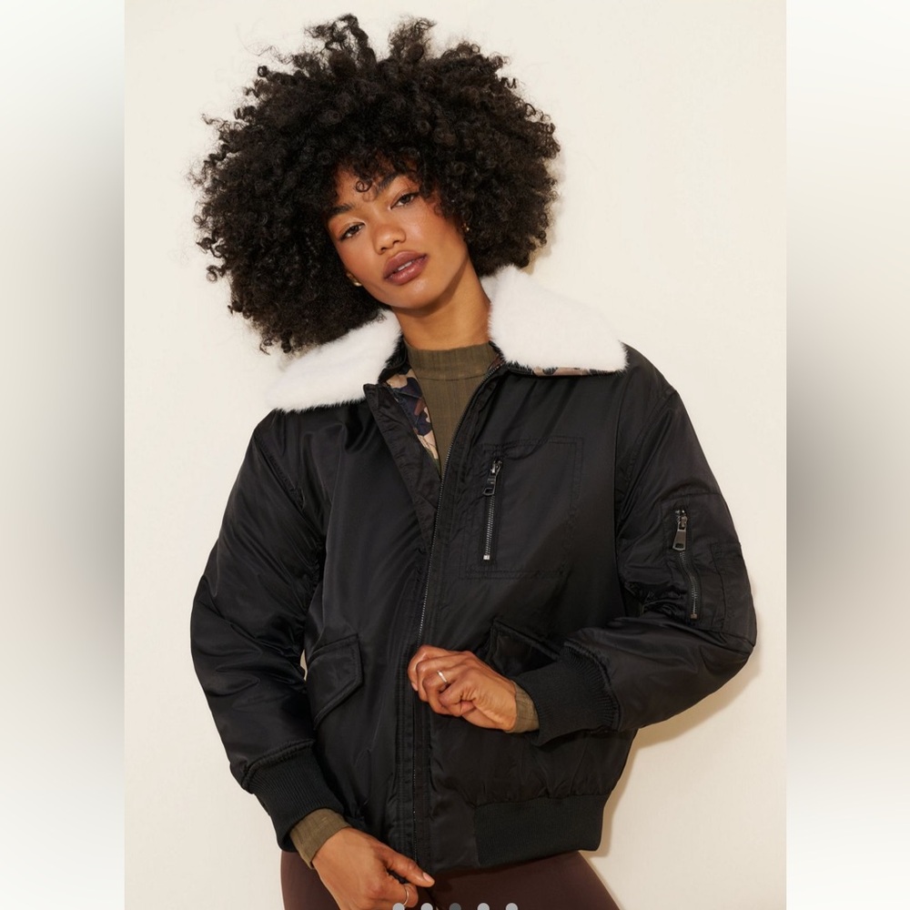 NVLT Faux Fur Collar Padded Bomber Jacket